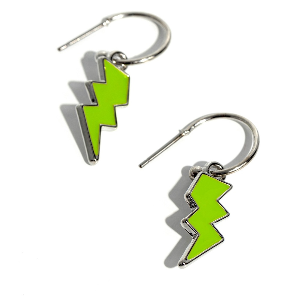 Green Lightening Bolt Mini Hoops